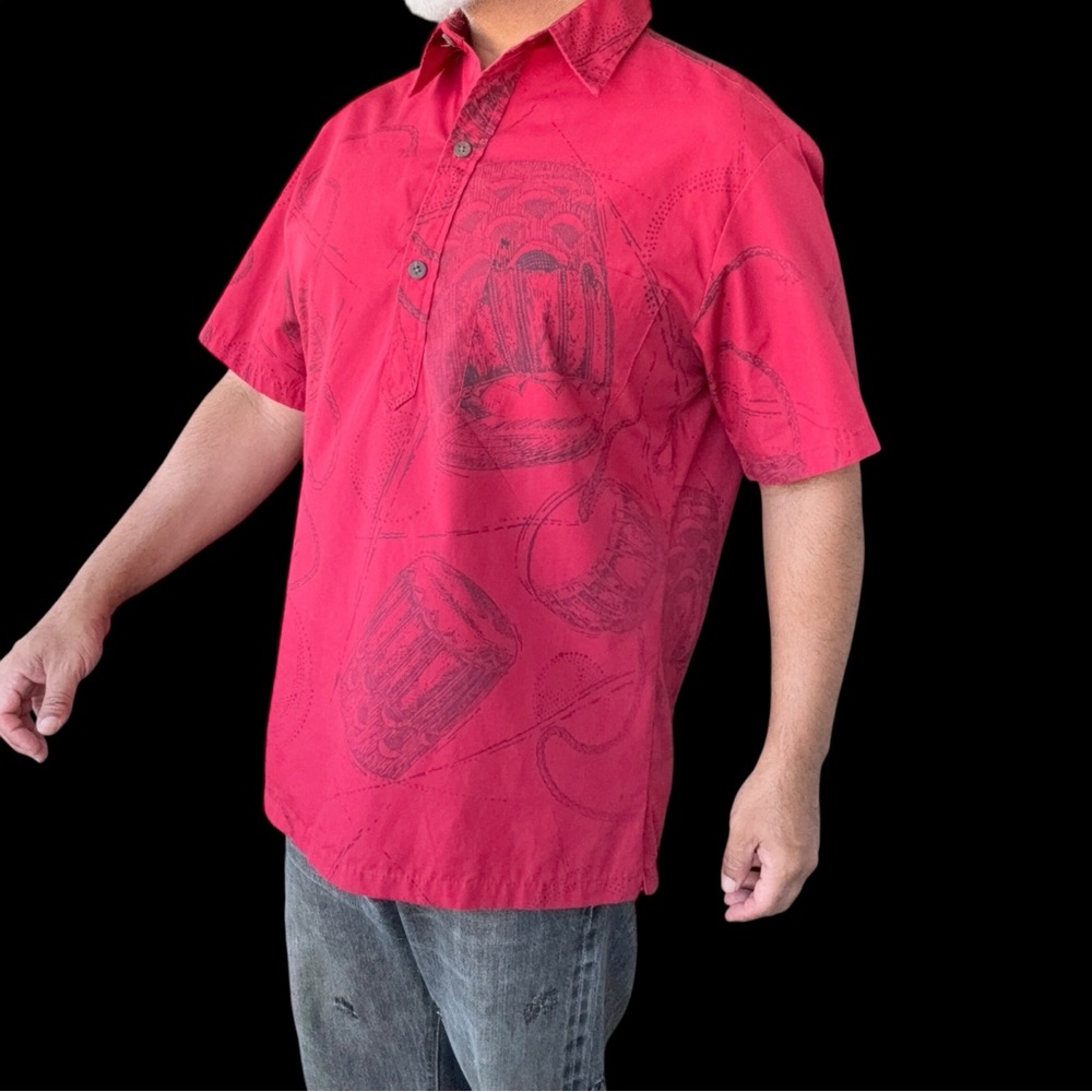 Nake’u Awai Hawaiian Shirt Pullover Pahu Drums Size Large
